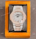 Swiss Grade Patek Philippe Nautilus 40mm Watch 9015 Ultra-thin Full Diamond Dial 2-Tone Rose Gold